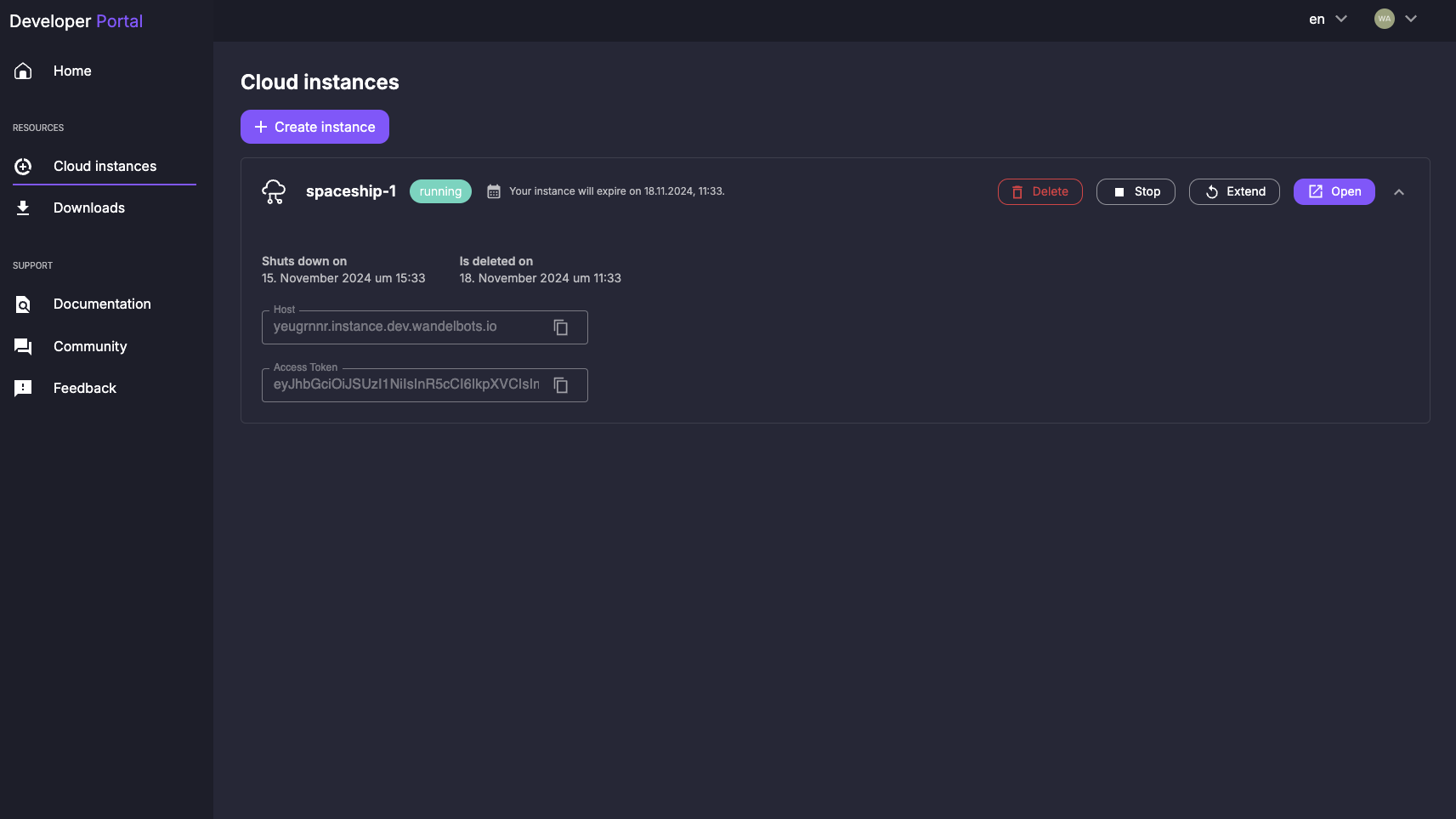 Creating a Wandelbots NOVA cloud instance