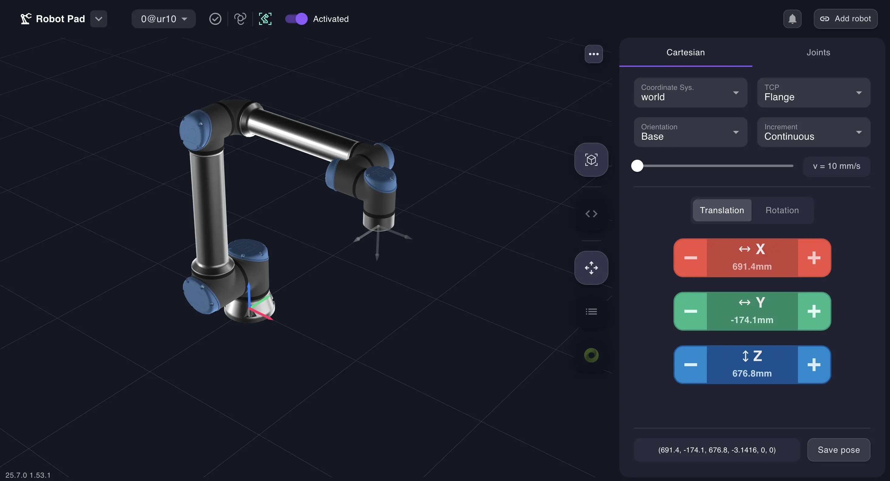 Visualized robot, control panel and code editor.