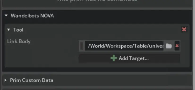Tool API properties displayed in IsaacSim